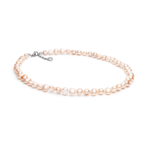 Perlehalskæde med lyserøde barokperler