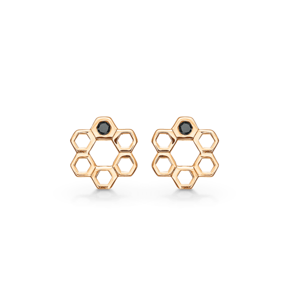 Arkandi-Ohrstecker In Gold mit schwarzen Zirkonia-Steinen besetzt