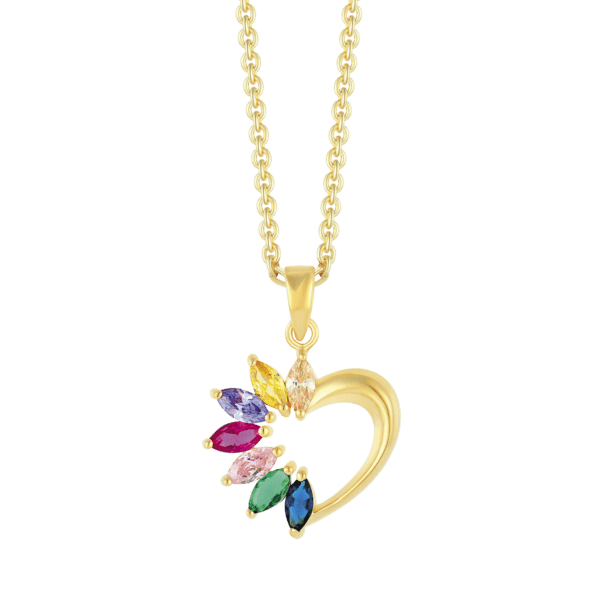 Herzkette mit 7 ovalen Zirkonia-Steinen in mehreren Farben