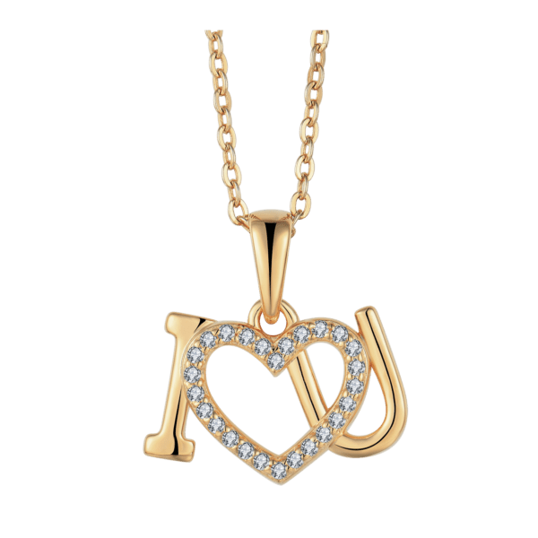 Herzkette Silber vergoldet, mit Zirkonia "I Love You"