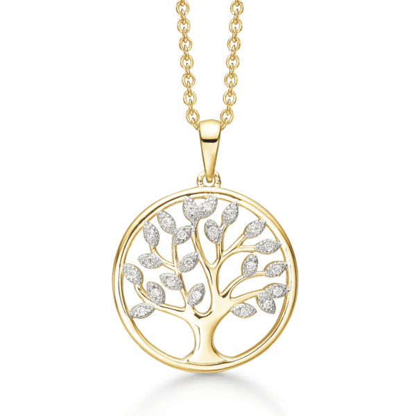 Arkandi Lebensbaum Kette aus vergoldetem Silber mit Zirkoniasteinen - 42-45 cm