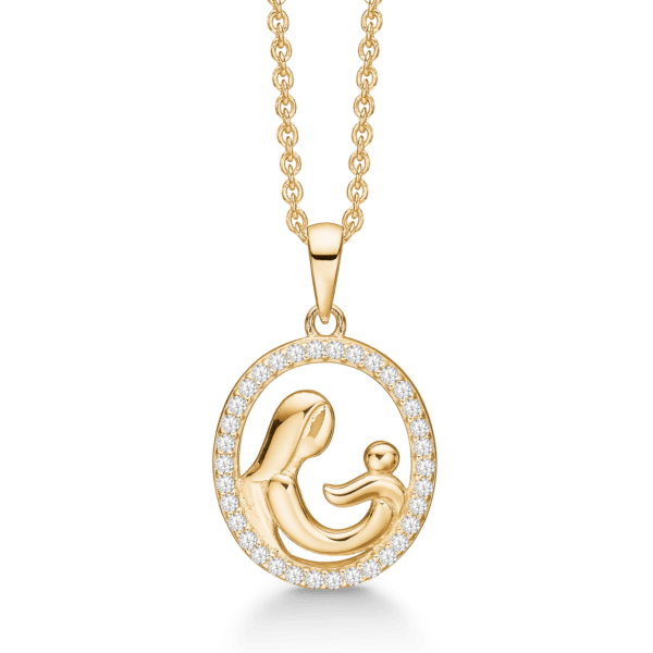 Arkandi Mutter-Kind-Halskette 14 kt Gold mit Zirkonia 42-45 cm