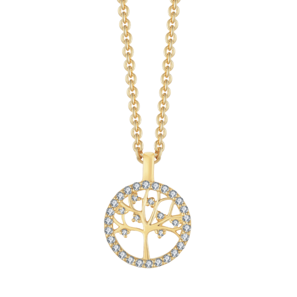 Lebensbaum Kette vergoldet im Kreis mit Zirkonia Steinen